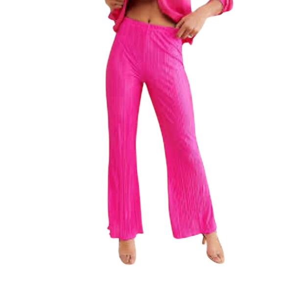 NWOT Good American Always Fits High Waist Plissé Fuchsia Pink Pants Sz 3 /4 - Picture 2 of 9